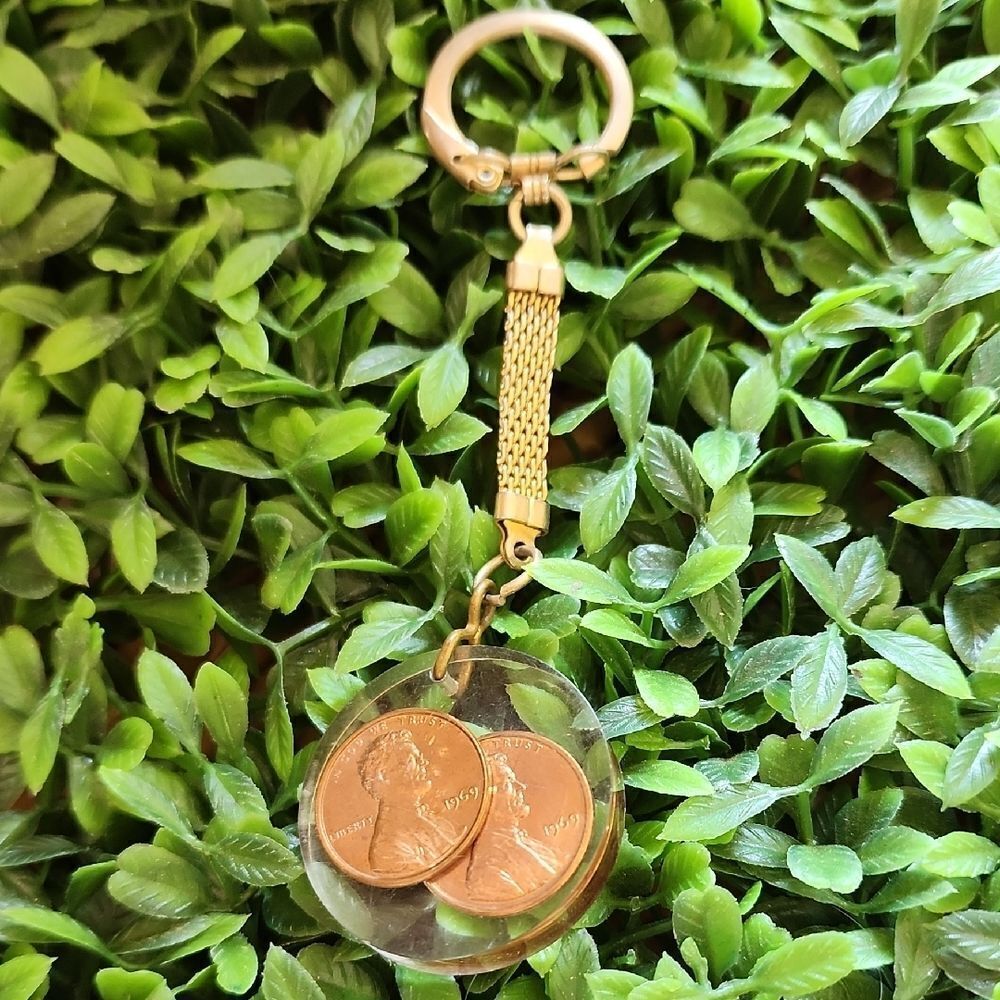 Vintage Lucite 1969 Pennies Keychain